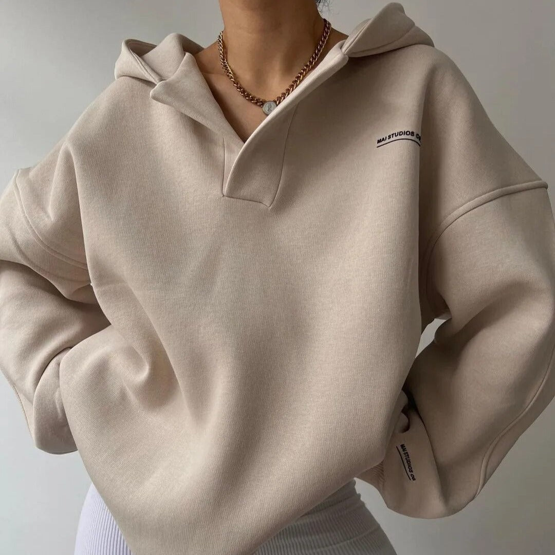 Dam Oversized Hoodie med Rund Hals och Kangaroo-ficka