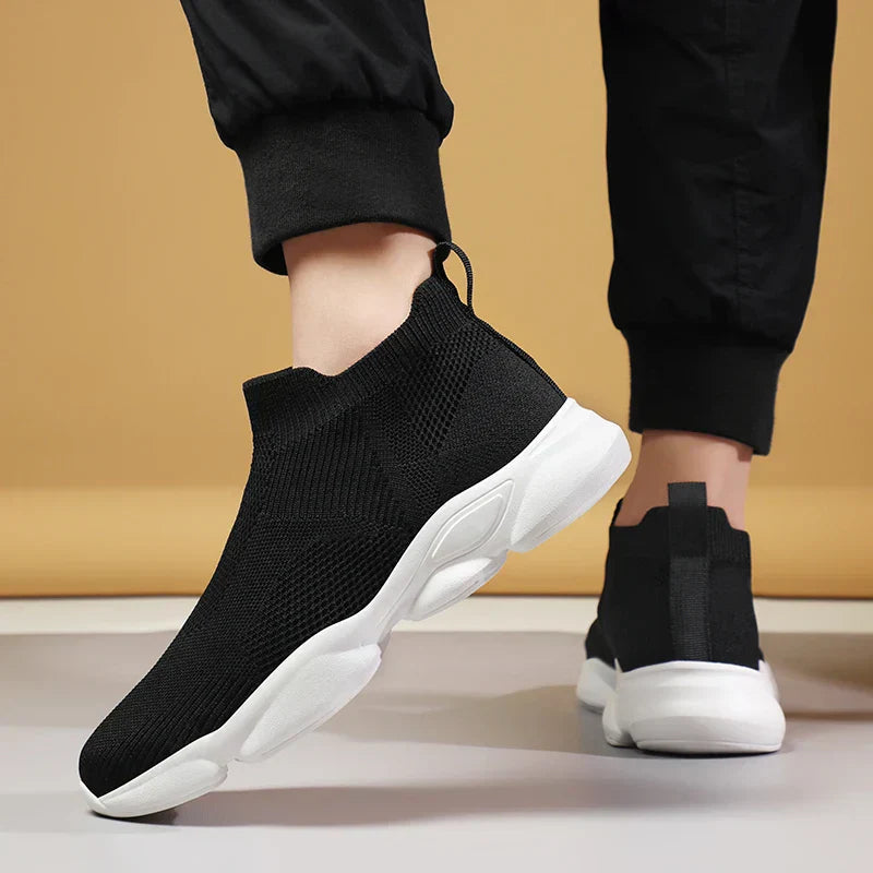 Herrsneakers med Strumpstil, Stickat Ovandel, Halkfri Sula