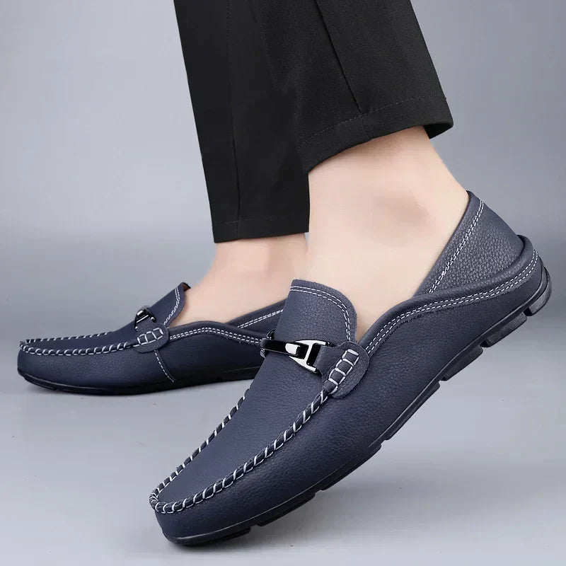 Herr Loafers Med Metallspänne Och Gummiyttersula