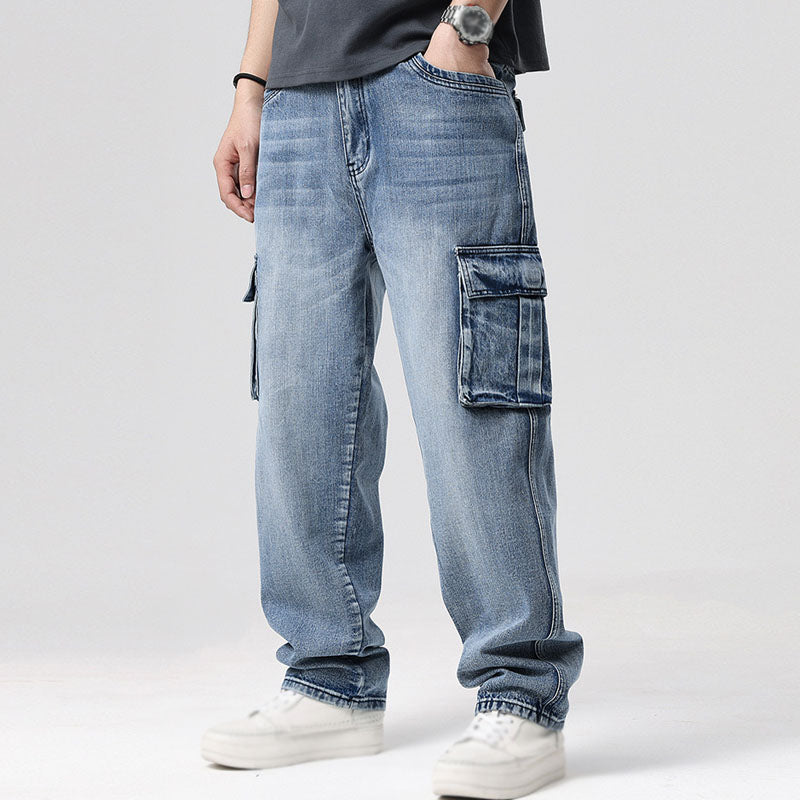 Herr Cargo Denim Jeans Relaxed Fit Multi Pocket Design