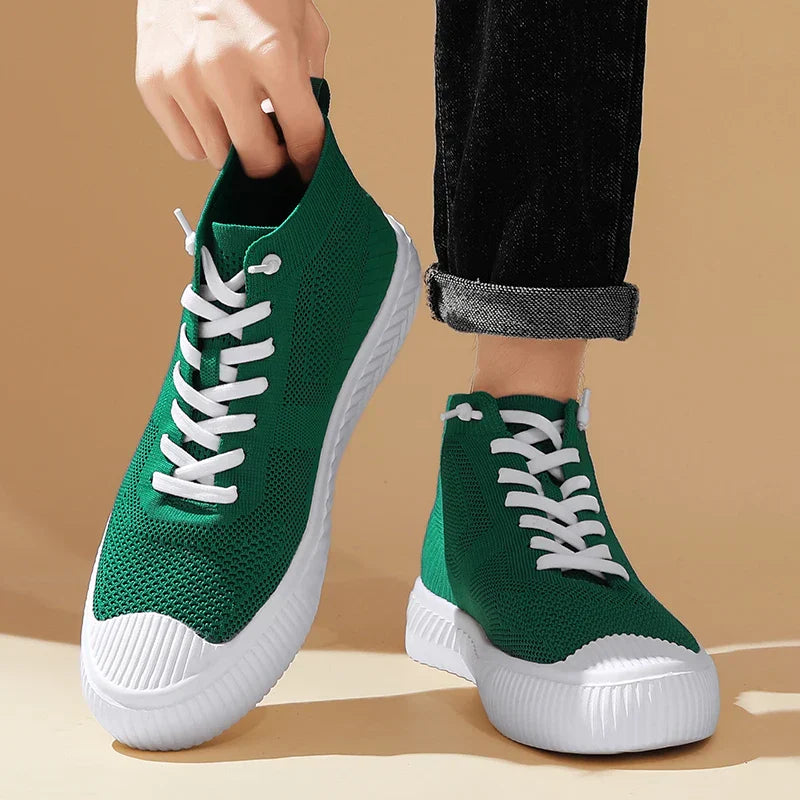 Herr Höga Sneakers Stickad Ovandel Ortopedisk Innersula Utan Knytning Snörning