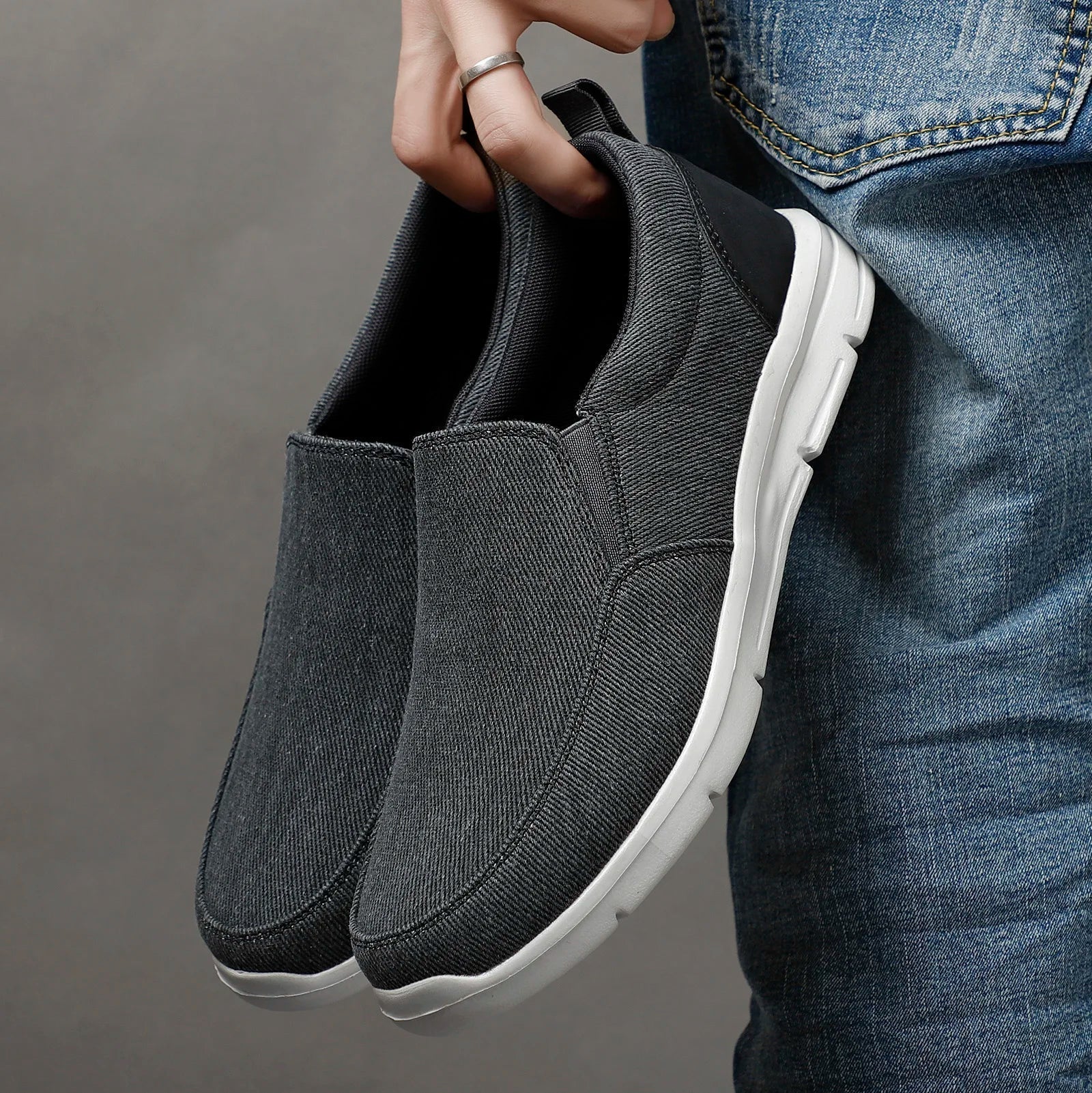 Herr Slip On Sneakers Vadderade Sulor Casual Skor
