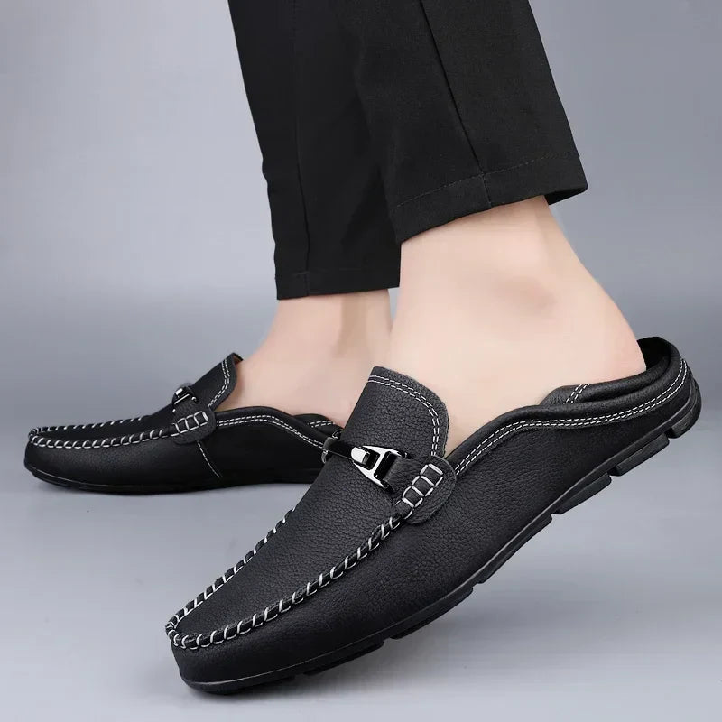 Herr Loafers Med Metallspänne Och Gummiyttersula
