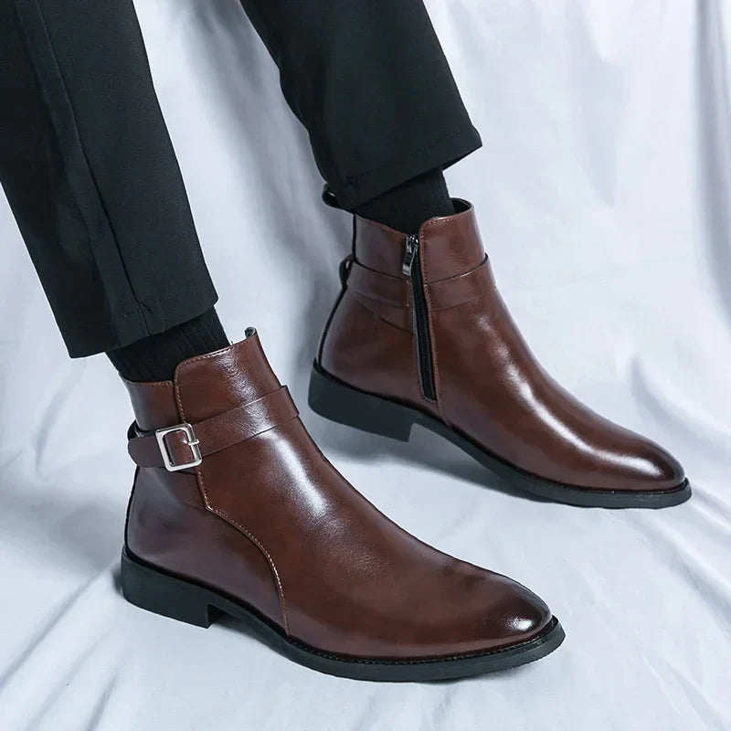 Herr Chelsea Boots Med Sidodragkedja Och Gummiyttersula