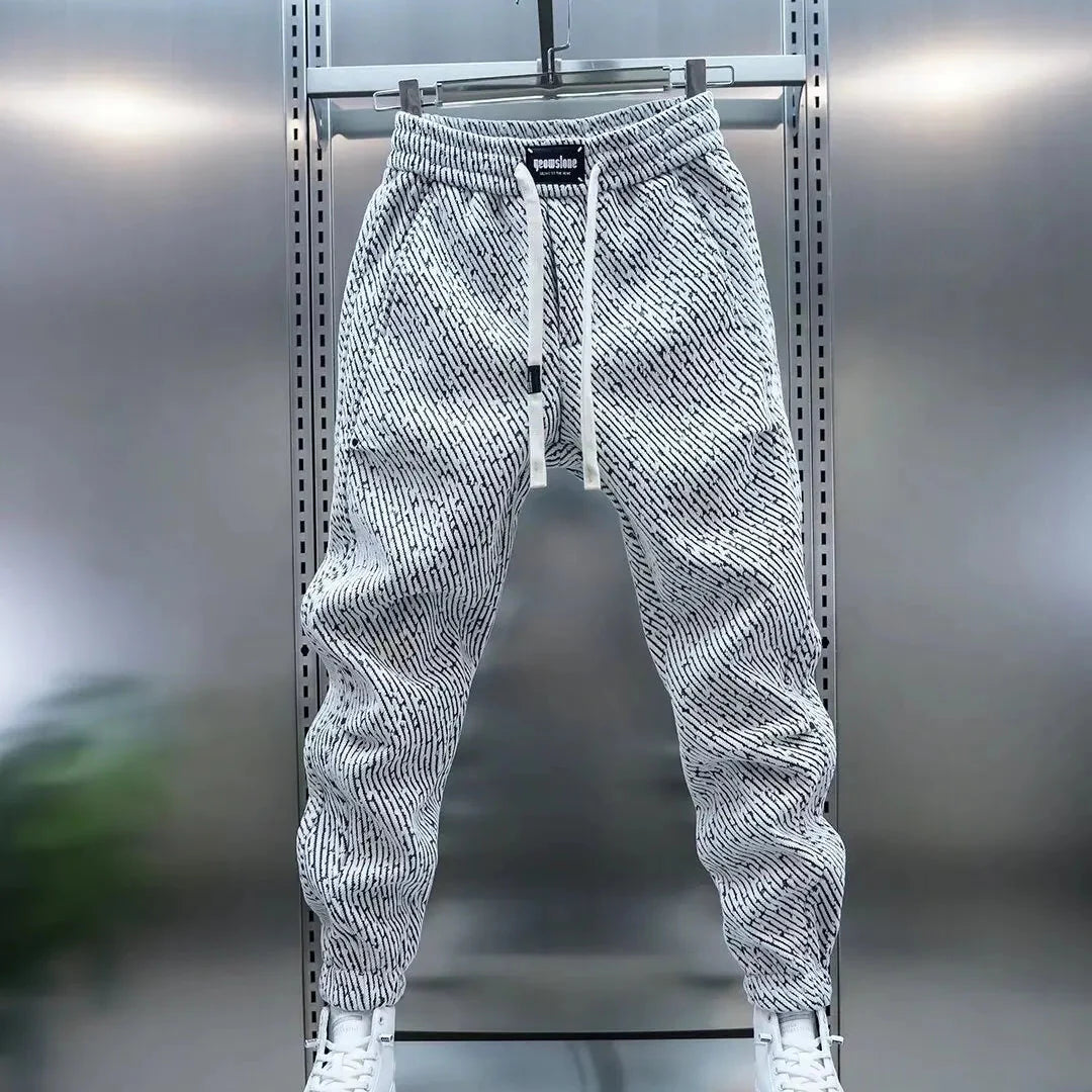 Byxor för Herr Slim Fit med Elastisk Midja, Dragsko och Unikt Mönster