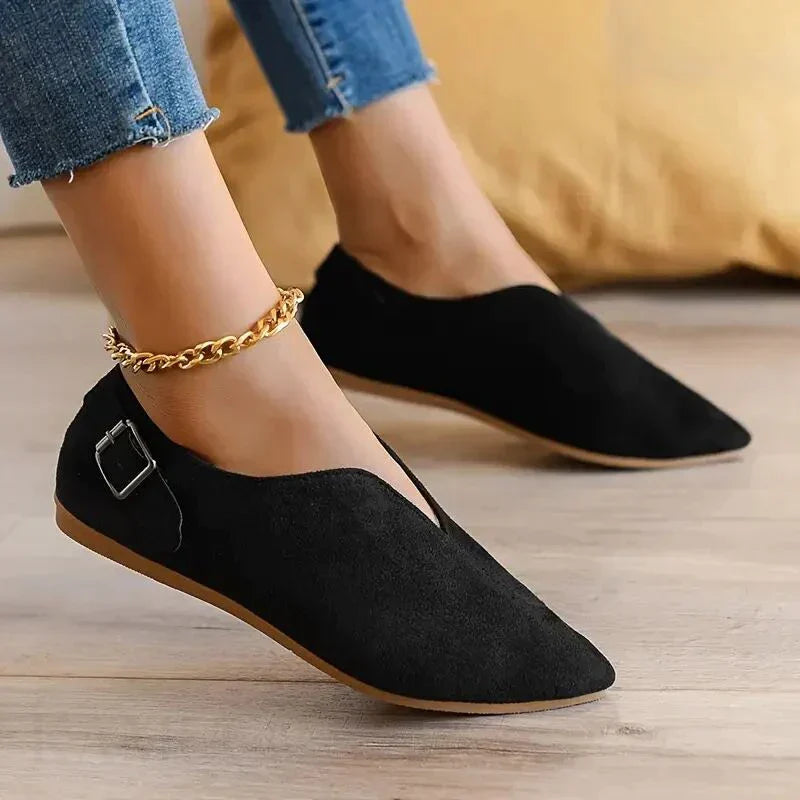 Kvinnor Spetsiga Ballerinaskor Med Spänndetalj Slip-On