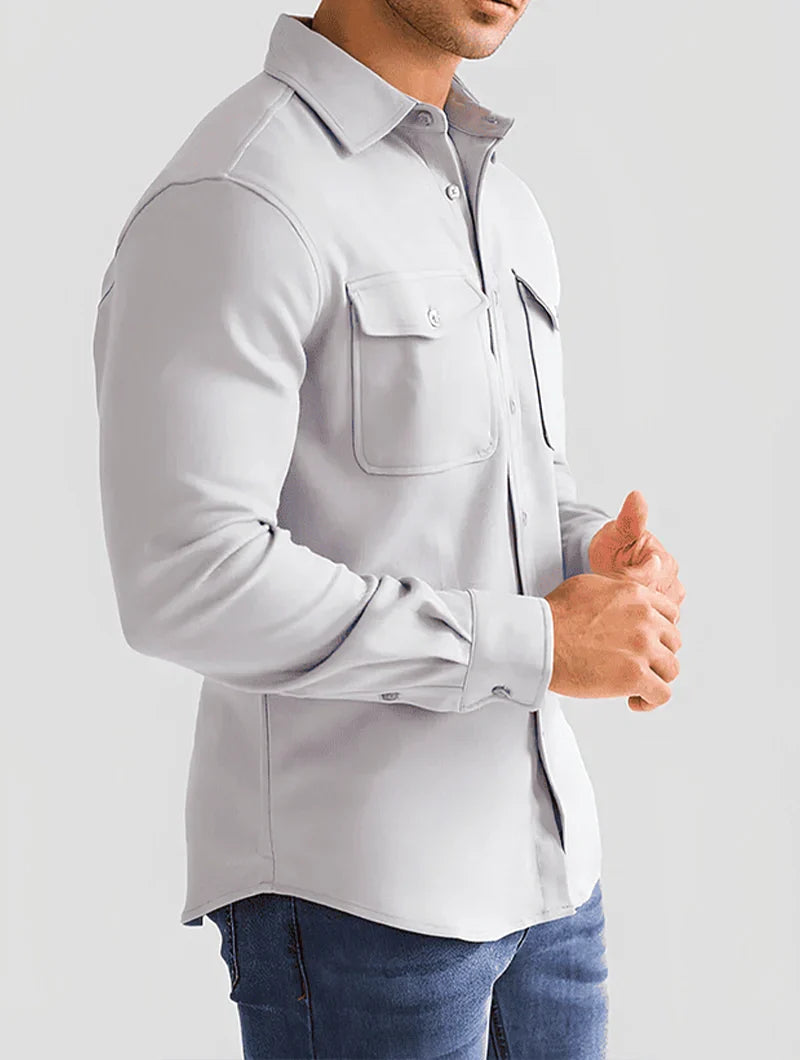Overshirt För Herr Med Knappstängning, Slim Fit Och Ren Struktur
