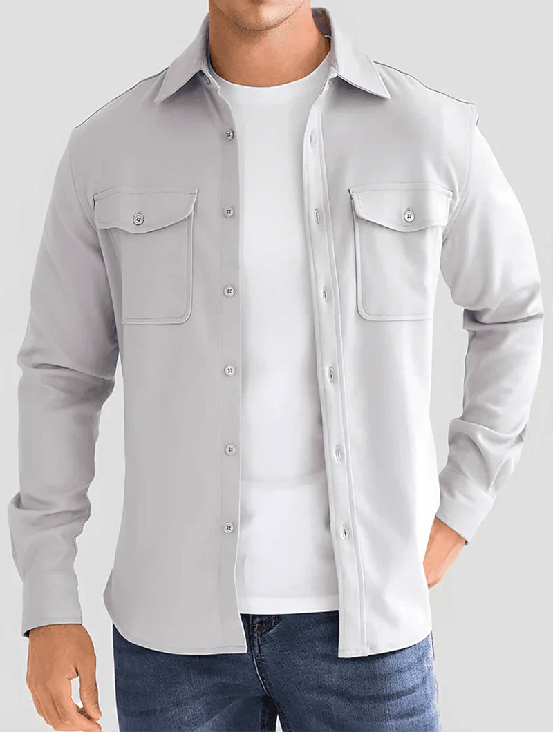 Overshirt För Herr Med Knappstängning, Slim Fit Och Ren Struktur