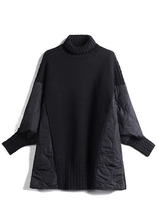 Stickad Hösttröja Med Polotröja, Lapptäckningsmönster Och Lös Passform För Kvinnor