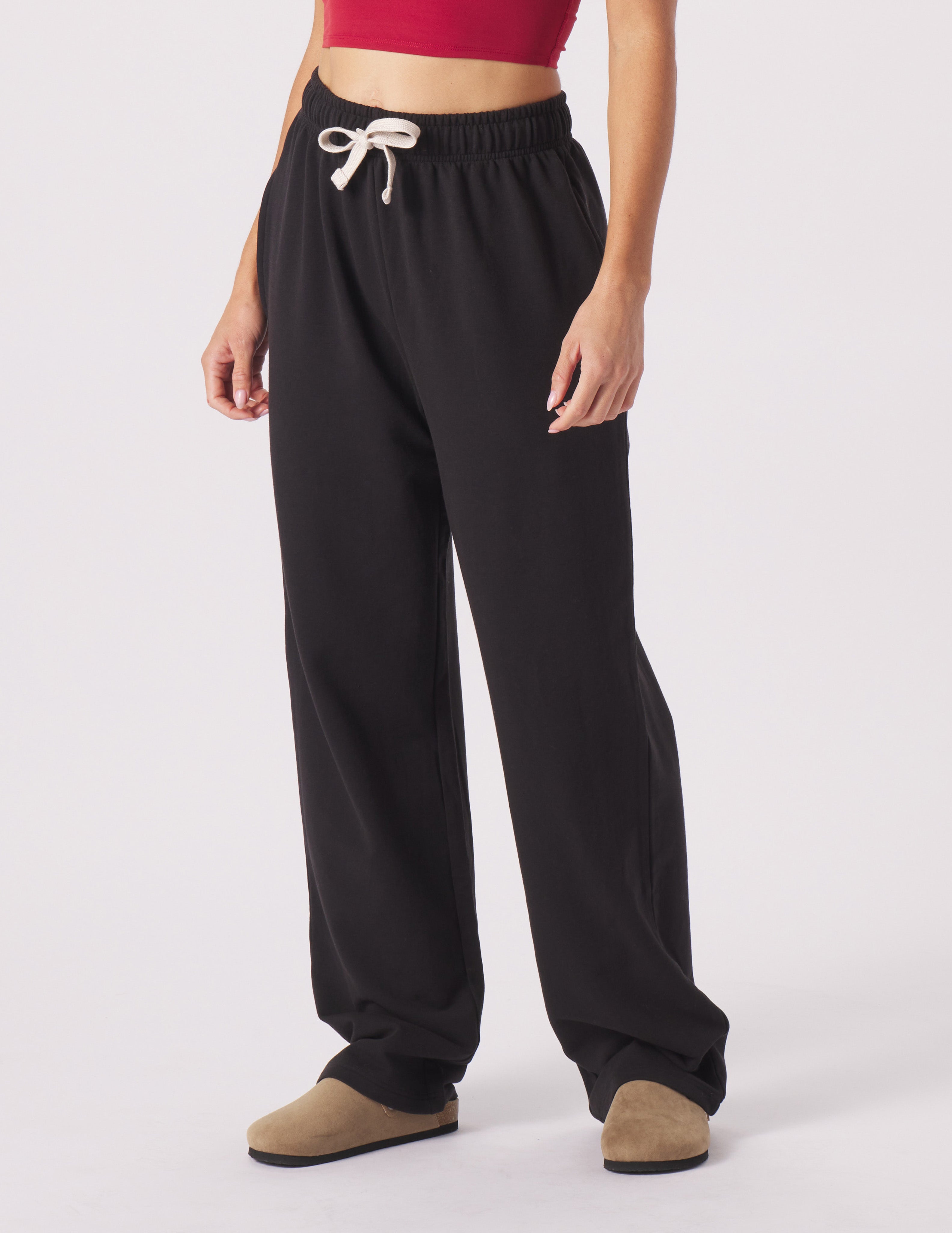 Kvinnors Raka Sweatpants med Vid Passform och Borstad Yta