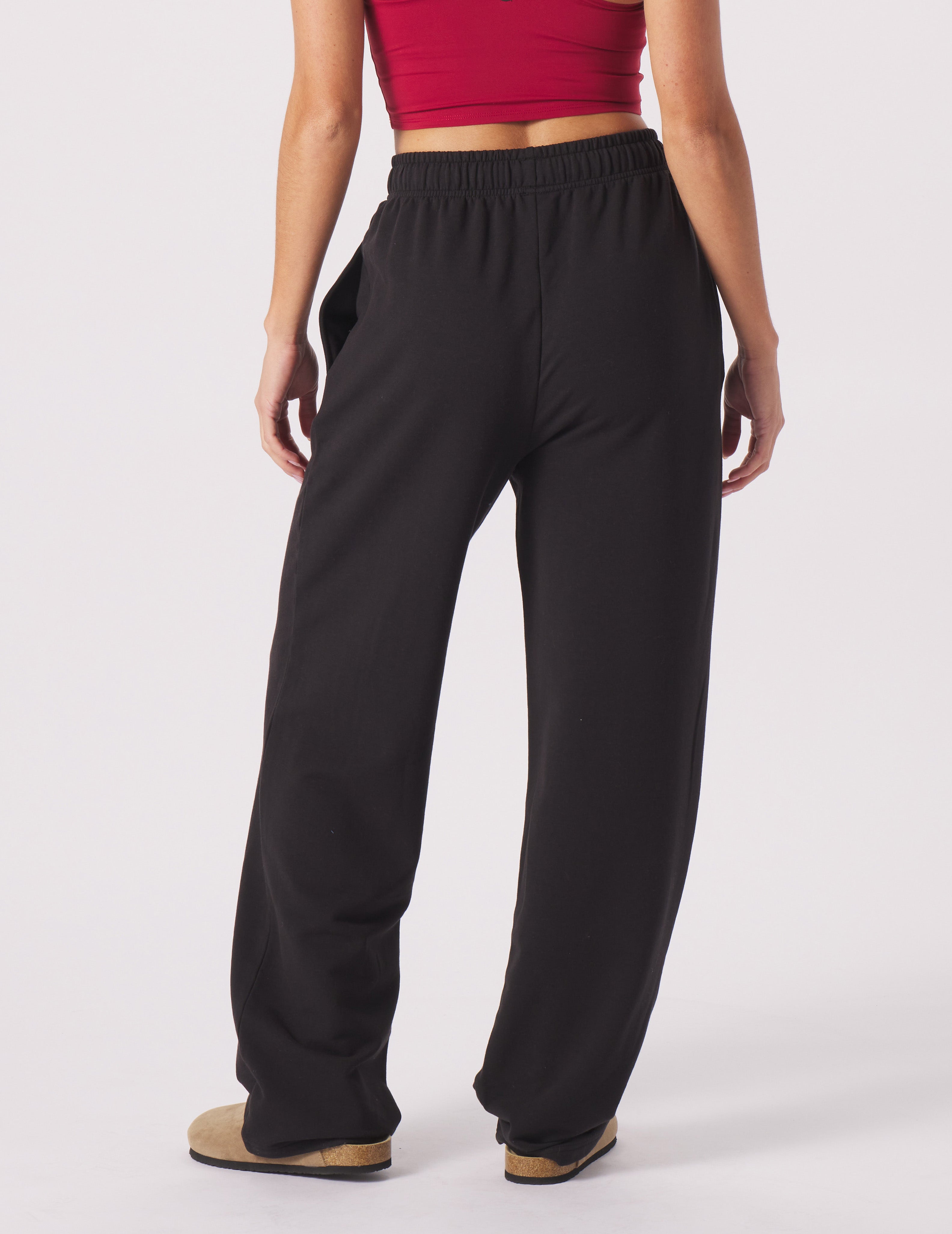 Kvinnors Raka Sweatpants med Vid Passform och Borstad Yta