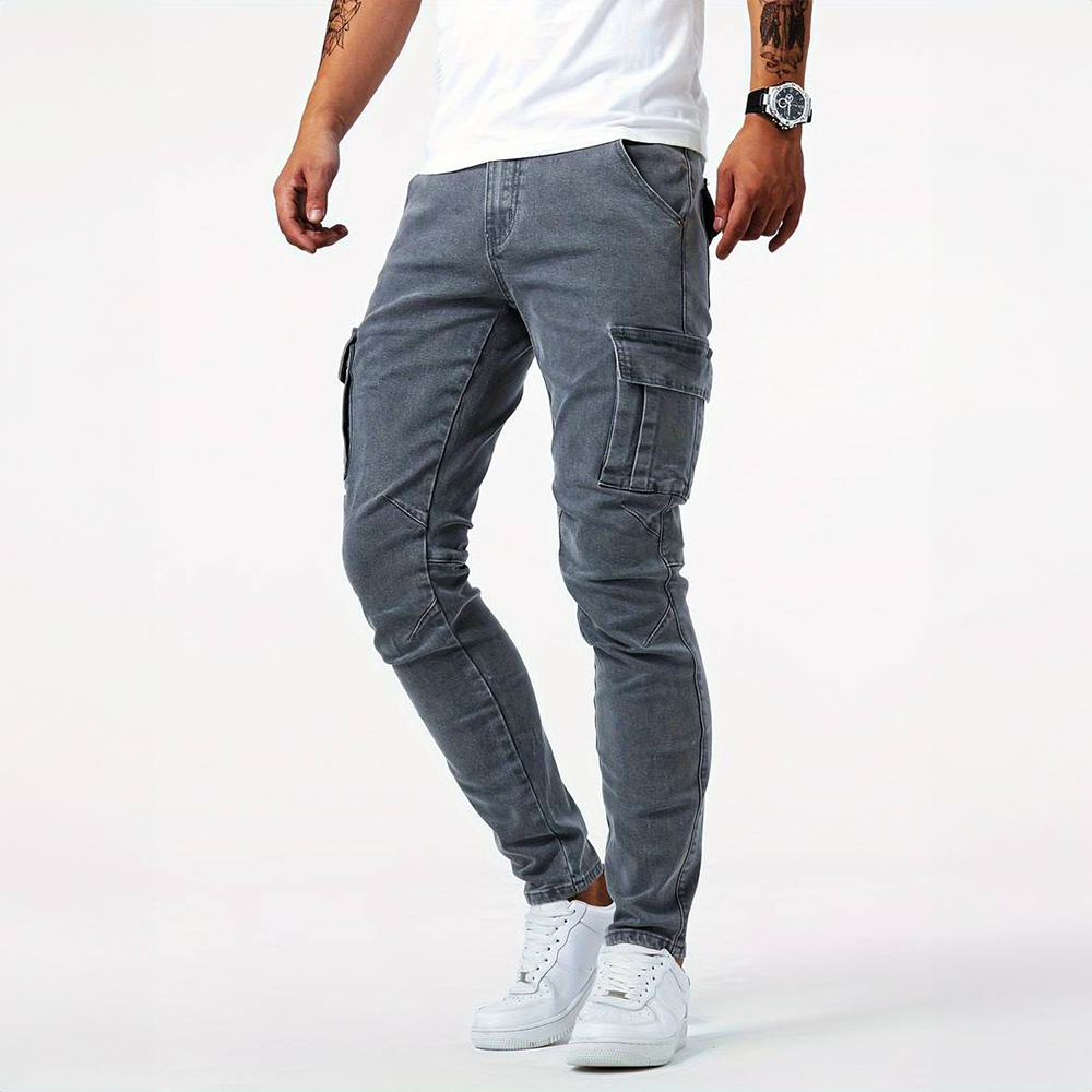 Cargojeans för Herr med Stretchtyg och Flera Fickor