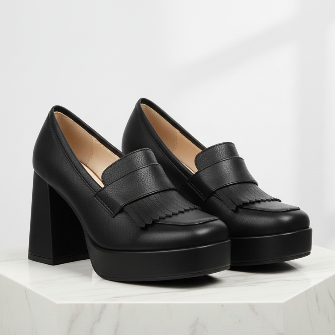 Kvinnors platåloafers med pumps, slip-on, chunky klack och främre platå