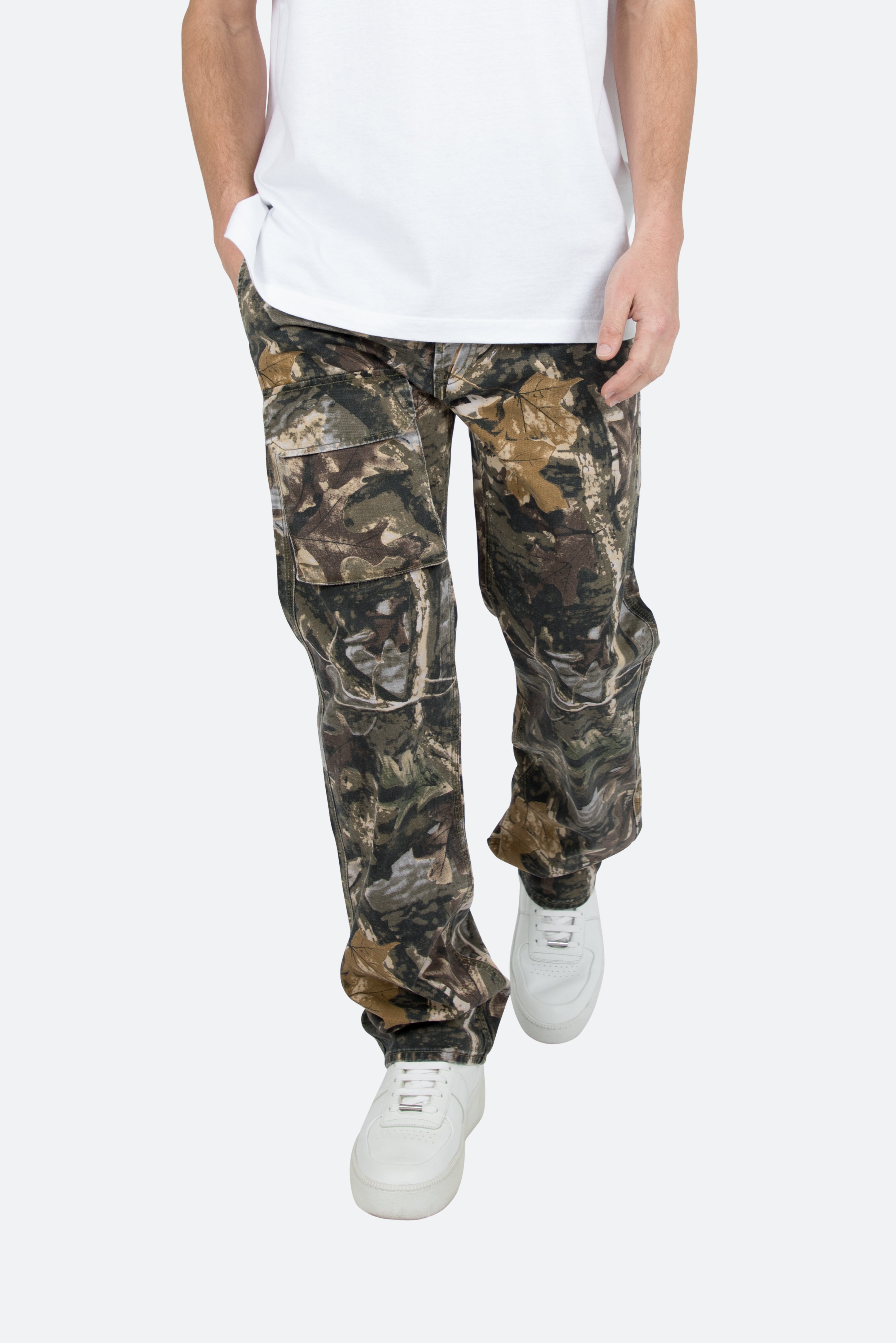 Herr Baggy Denim-Modell Hunter Camo Relaxed Fit Vintage Wash Förlängd Innersöm