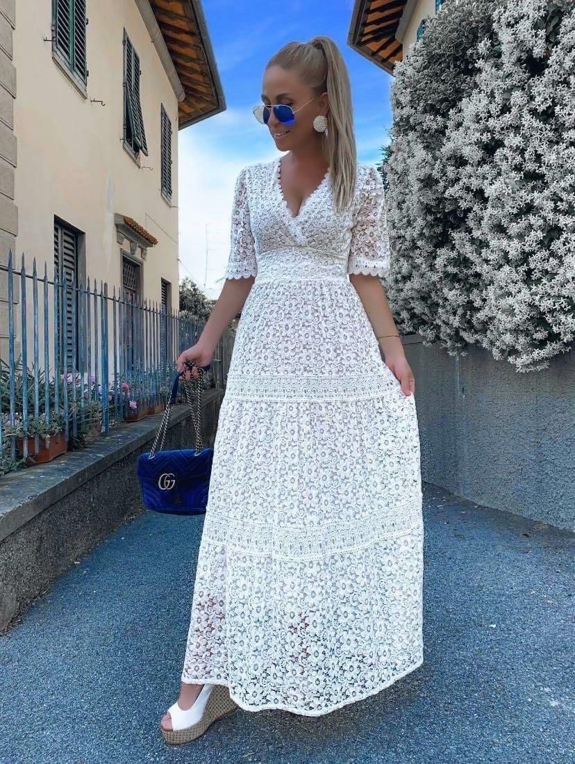 Damklänning I Spets, Italiensk Design, Lätt Och Andningsbar, Sommar