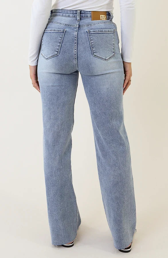 Damjeans Med Vida Ben, Hög Midja, Stentvättad Med Stretch