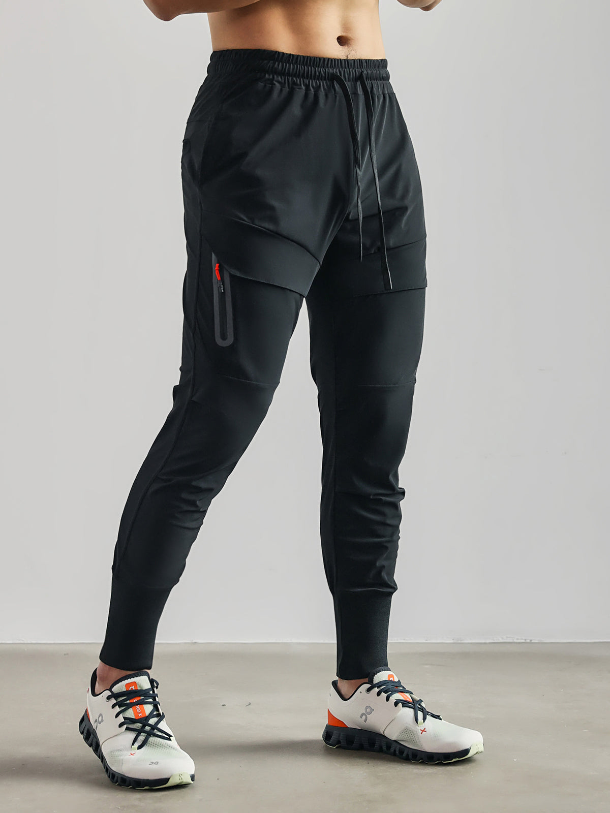 Herr Stretch Träningsbyxor med Elastisk Midja och Avsmalnande Ben