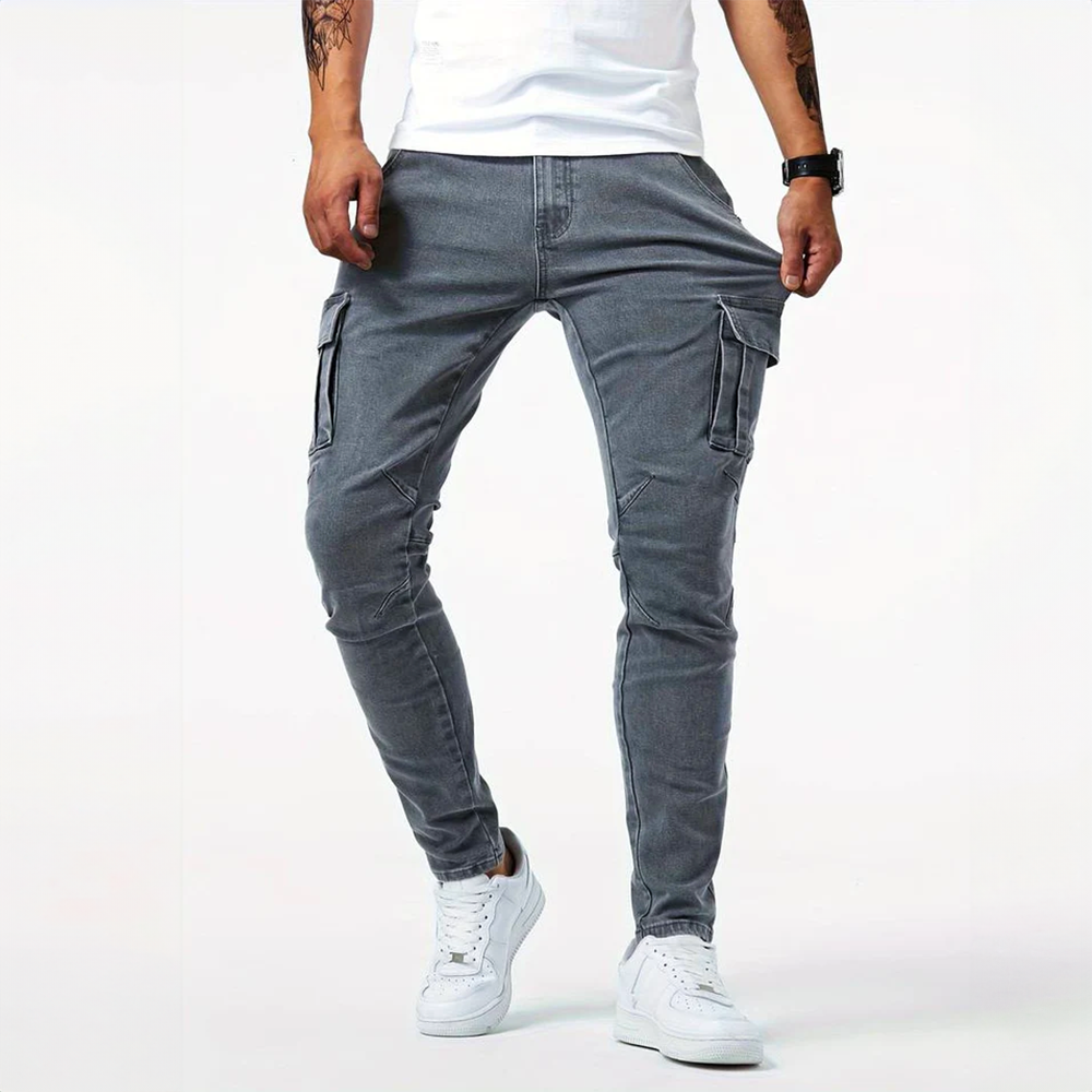 Cargojeans för Herr med Stretchtyg och Flera Fickor