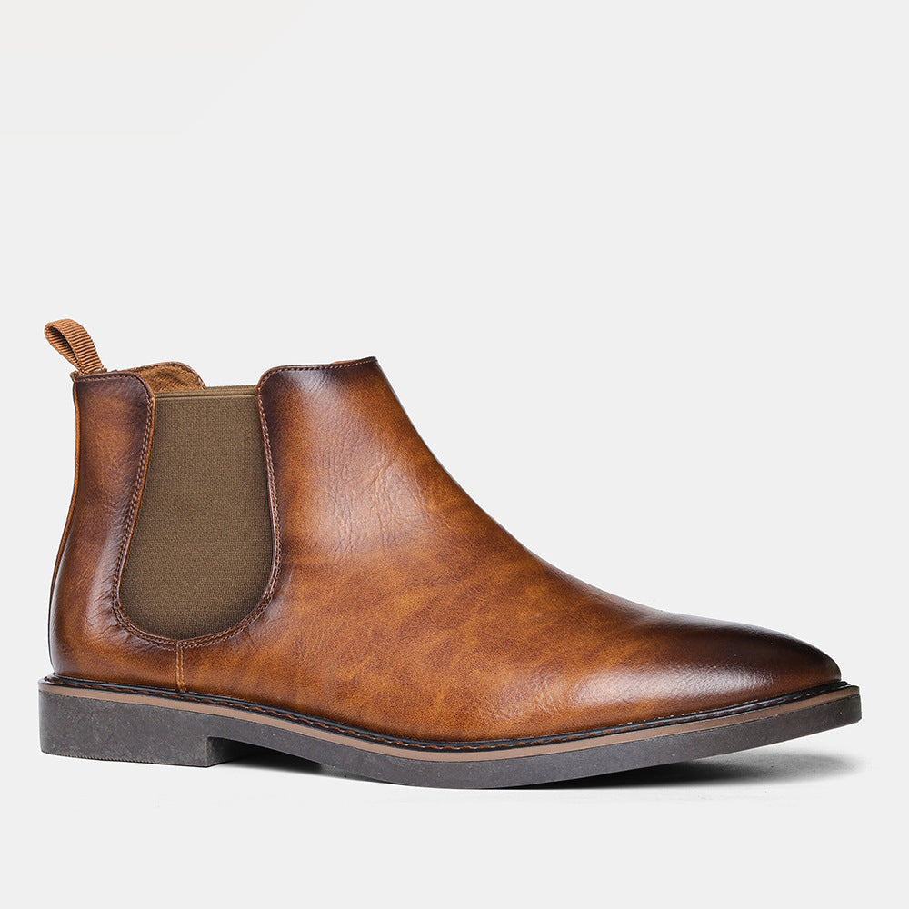 Herr Chelsea Stövlar Pu Läder Look Rund Tå Låg Ankel Slip On