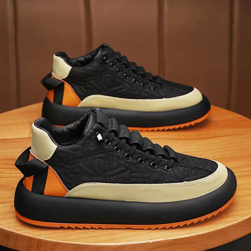 Herrsneakers Med Snörning, Ovandel I Konstgjord Pu Och Tjock Gummisula