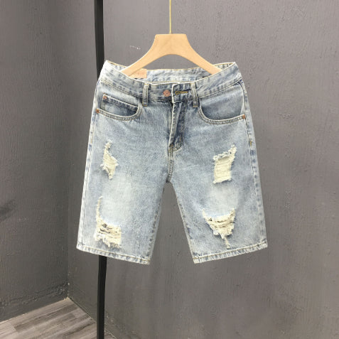 Herrshorts i denimstil med mellanhög midja, dragkedja och gylf, stretchig stretch, blå shorts