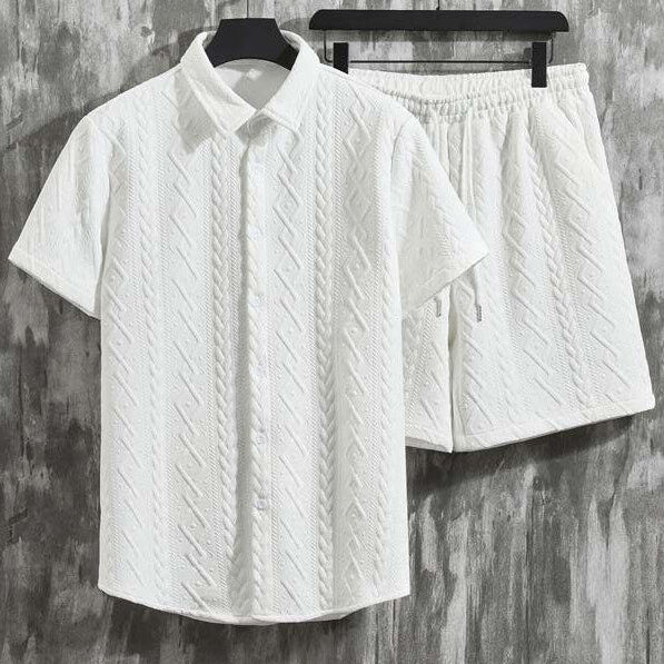 Herr Vårshorts Set Med Diamantmönster, Kortärmad T-Shirt Och Shorts