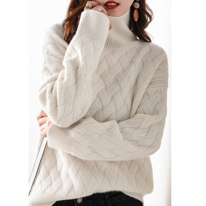 Dam Polotröja Stickad Tjock Pullover