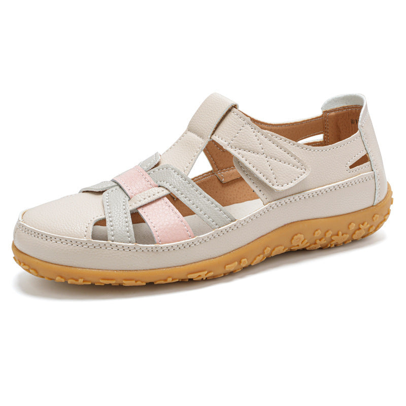 Dam Retro Kardborreband Platta Sandaler Rund Tå Mjuk Sula