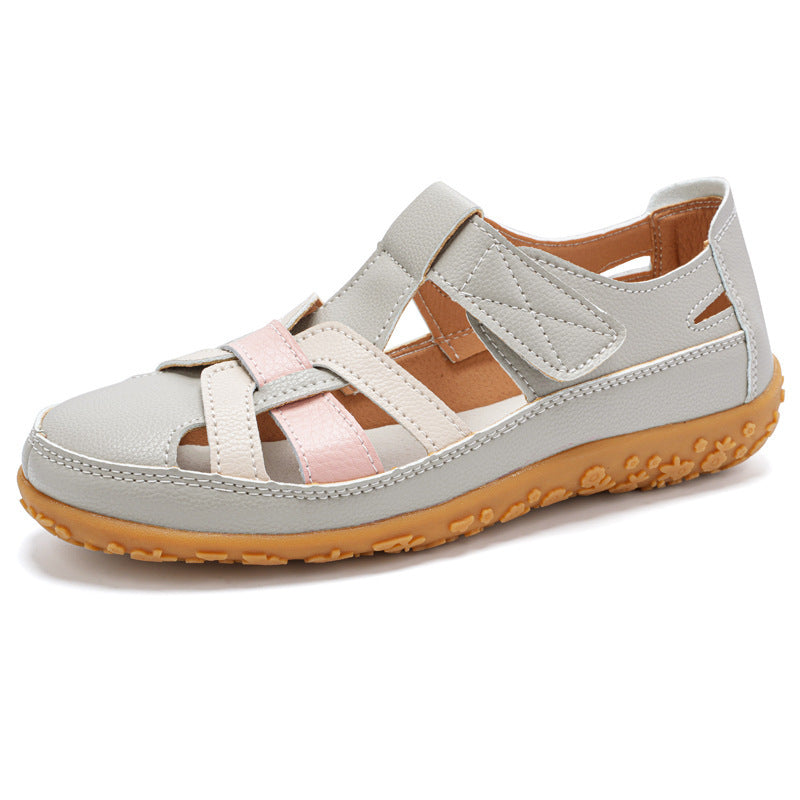 Dam Retro Kardborreband Platta Sandaler Rund Tå Mjuk Sula