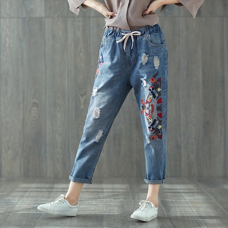 Broderade, Slitsade, Korta Jeans | Perfekt För Hösten