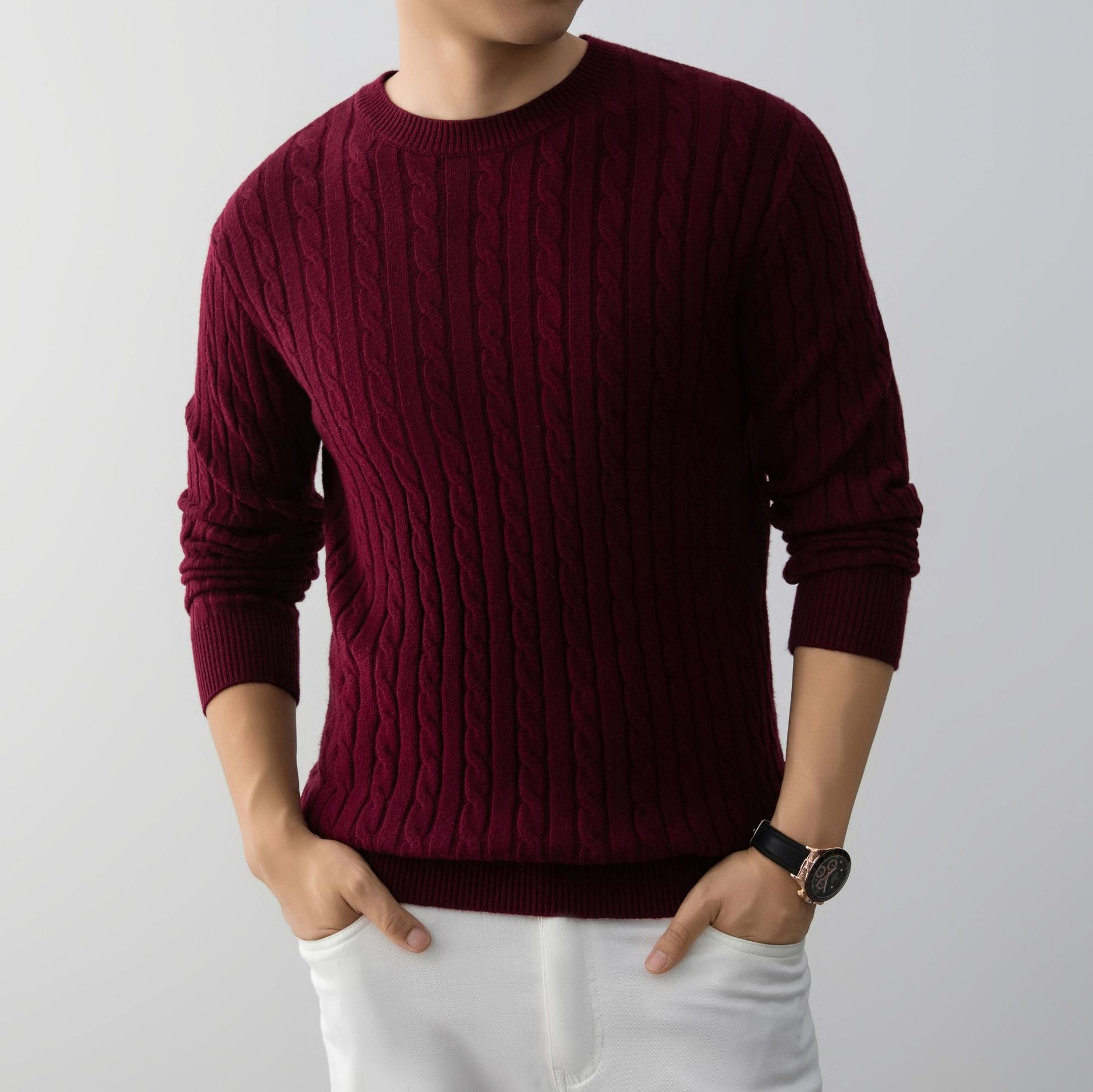 Herr Jacquard Pullover Långärmad Lös Passform