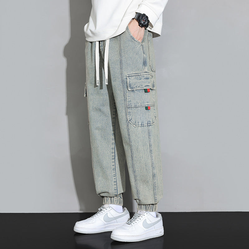 Herrvårjeans Med Arbetskläder, Lös Passform Och Gylf Med Dragkedja