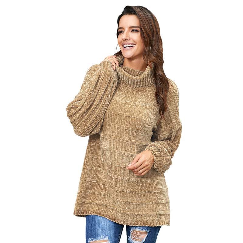 Kvinnors Vintertröja Med Hög Hals Enfärgad Långärmad Pullover