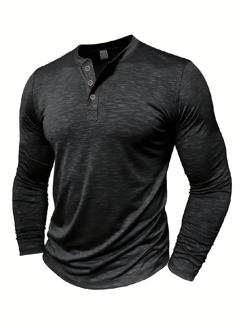 Herr Långärmad Henley T-Shirt Med Knäppning Vid Halsringning
