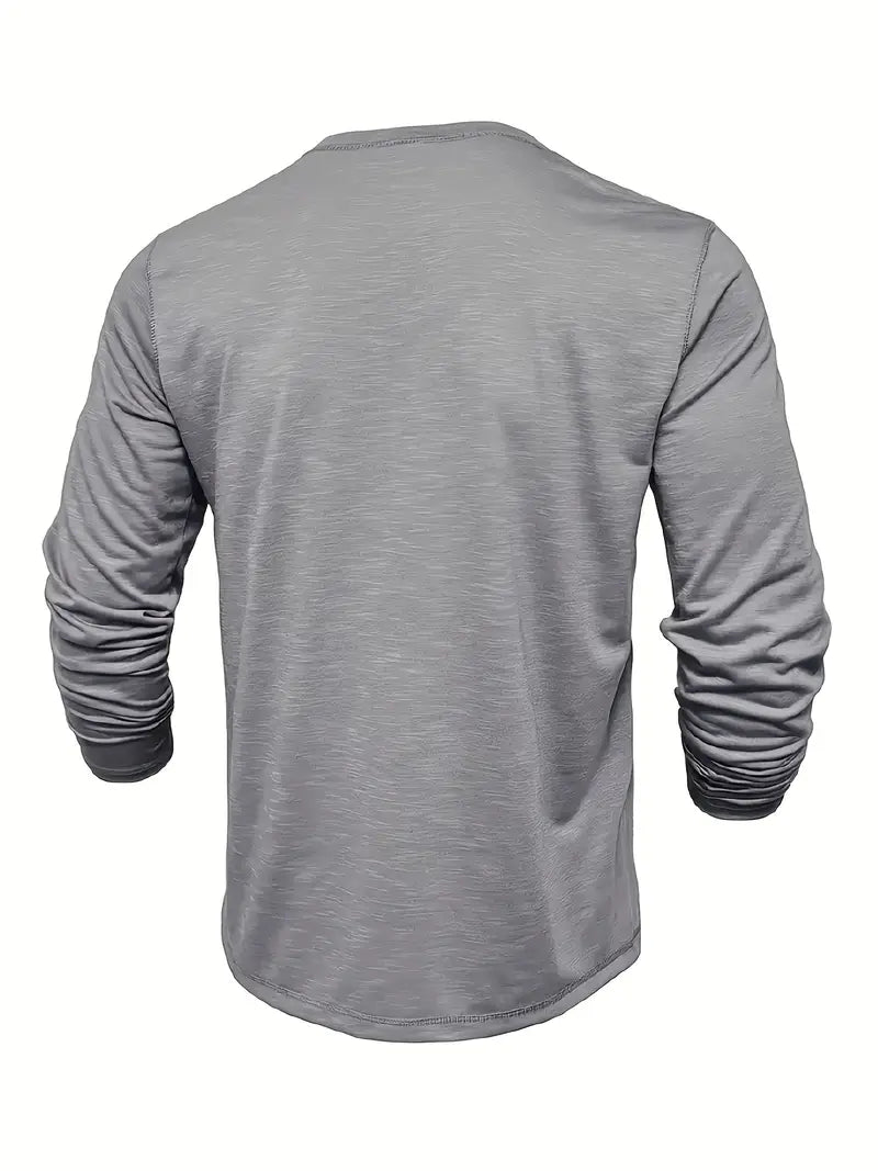 Herr Långärmad Henley T-Shirt Med Knäppning Vid Halsringning