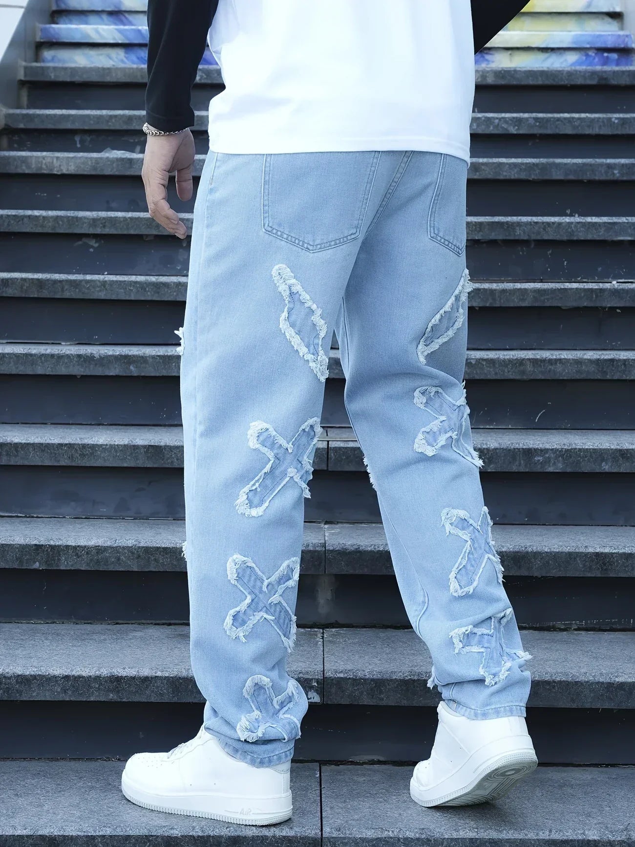 Herrjeans Broderade Lösa Passform Raka Ben