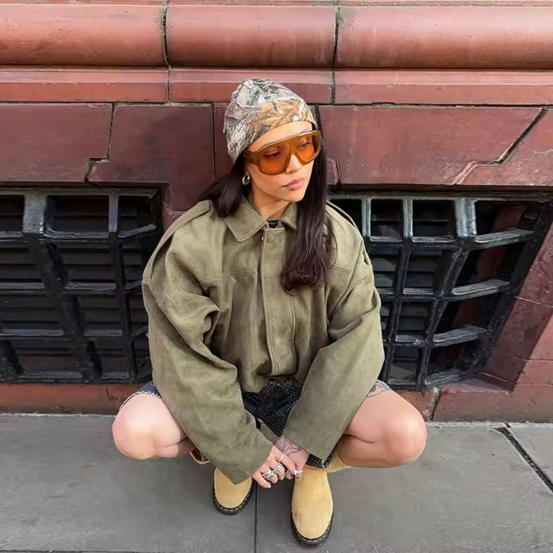 Overstorlekd-Jacka För Kvinnor Med Mocka-Look