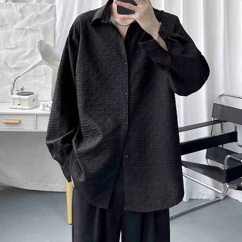 Herr Vår Höst Präglad Enfärgad Jacquard Långärmad Loose Fit Kofta Skjorttopp