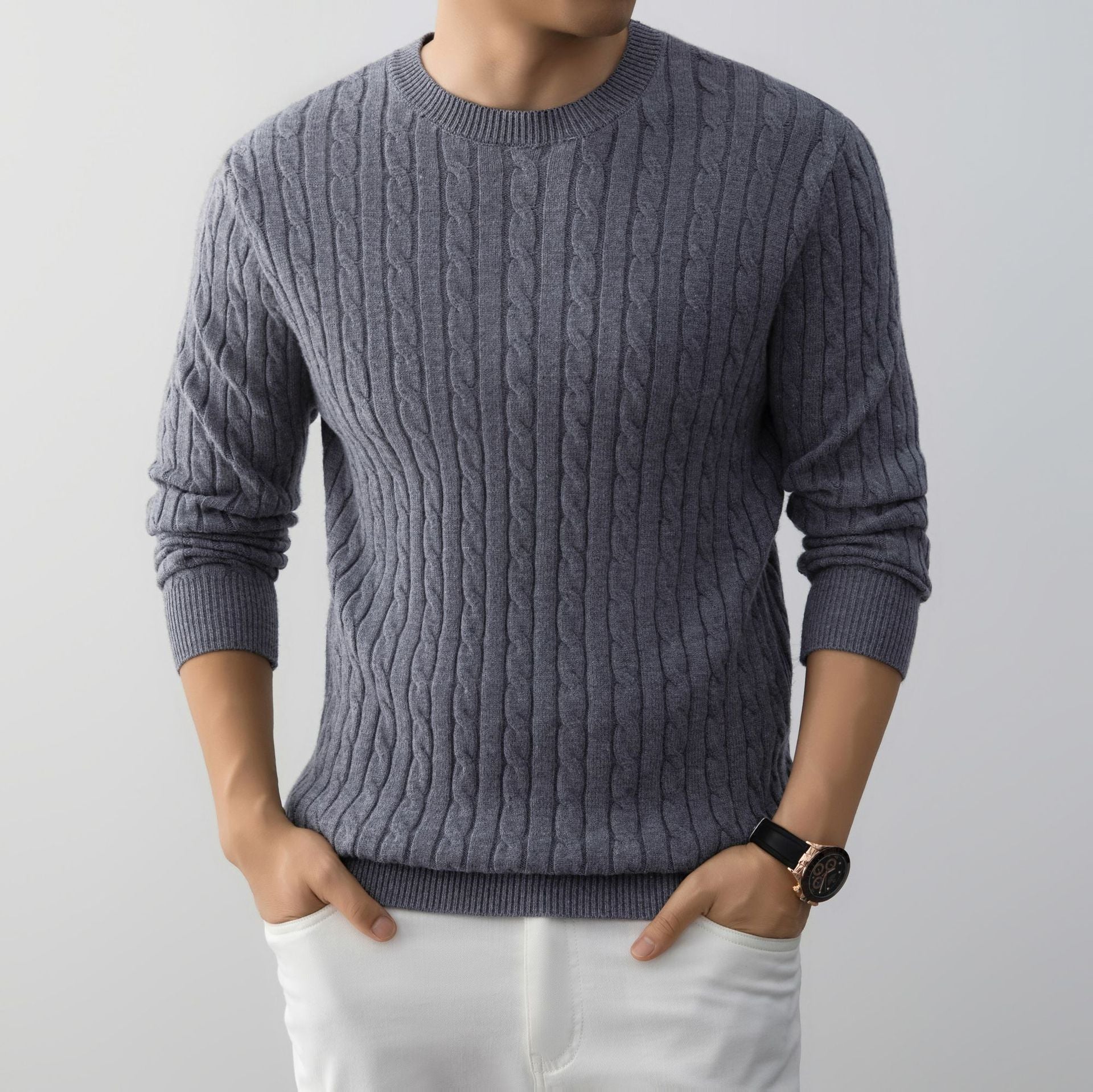 Herr Jacquard Pullover Långärmad Lös Passform