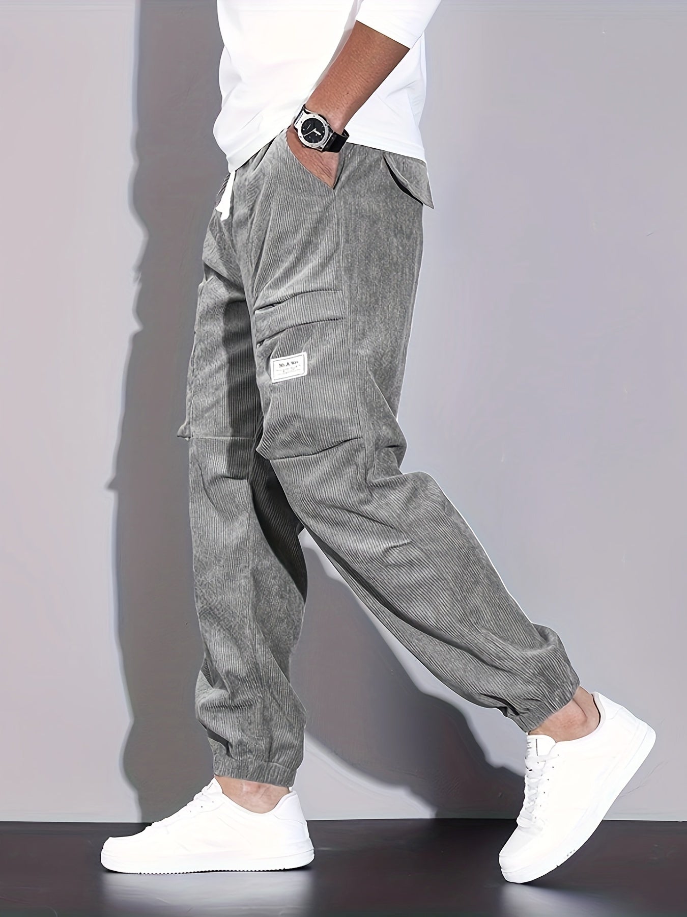 Herr Corduroy Joggers Avslappnad Skräddarsydd Passform