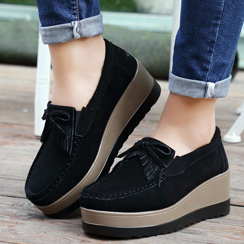 Slip-On Wedge-Skor För Kvinnor Med Tofsrosett Och Tjock Sula