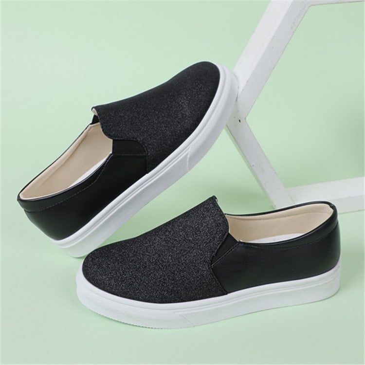 Rund Tå Med Paljettdetaljer För Kvinnor, Loafers Med Resårband Och Platt Gummisula