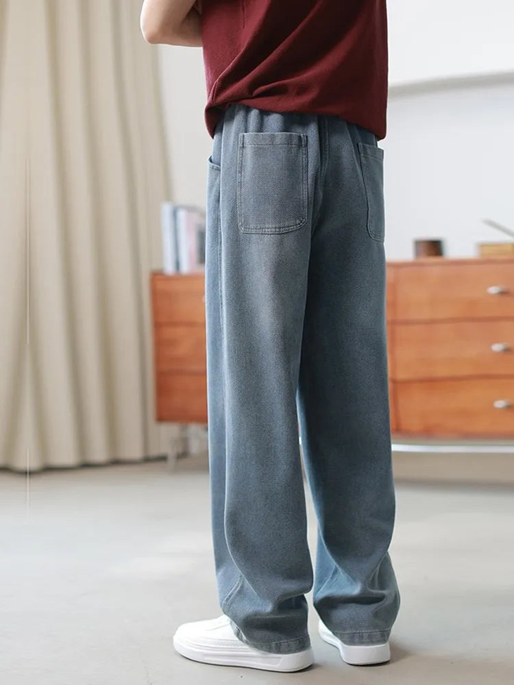 Herr Vår Denim Jeans Lös Passform Raka Ben Tvättade