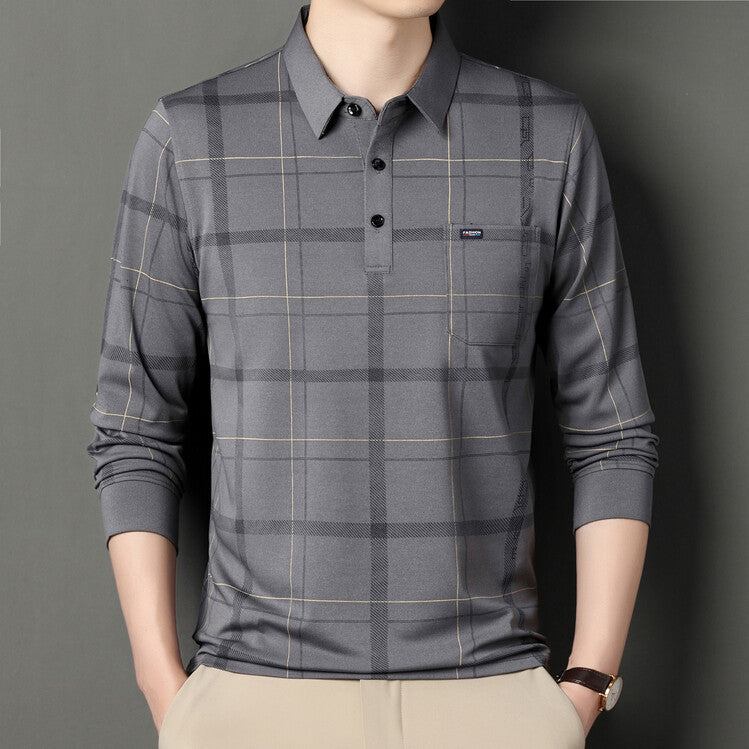 Herrpoloskjorta Med Randig Långärmad Slim Fit