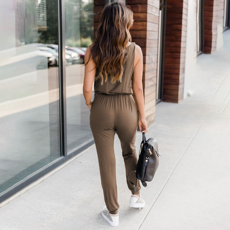 Ärmlös Jumpsuit För Kvinnor Med Resår I Midjan Och Full Längd