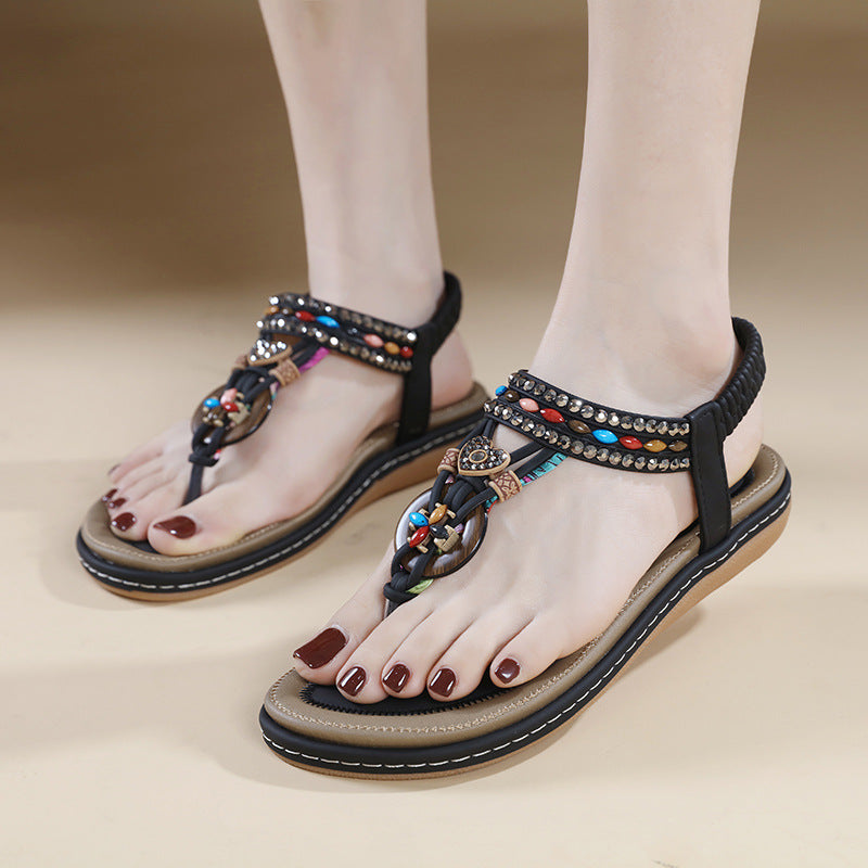 Dam Sommar Strass Flip Flops Rund Tå Elastiskt Band Sandaler