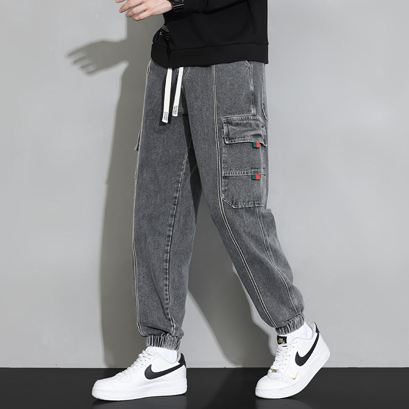 Herrvårjeans Med Arbetskläder, Lös Passform Och Gylf Med Dragkedja