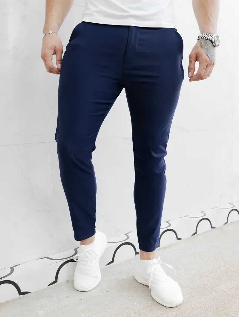 Herrbyxor Med Stretch, Slim Fit, Fyrvägsstretch, Blå