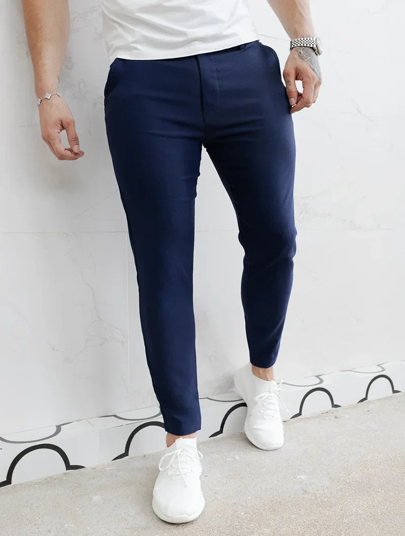 Herrbyxor Med Stretch, Slim Fit, Fyrvägsstretch, Blå