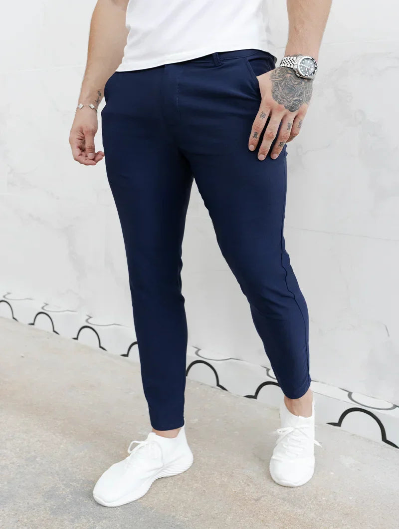 Herrbyxor Med Stretch, Slim Fit, Fyrvägsstretch, Blå